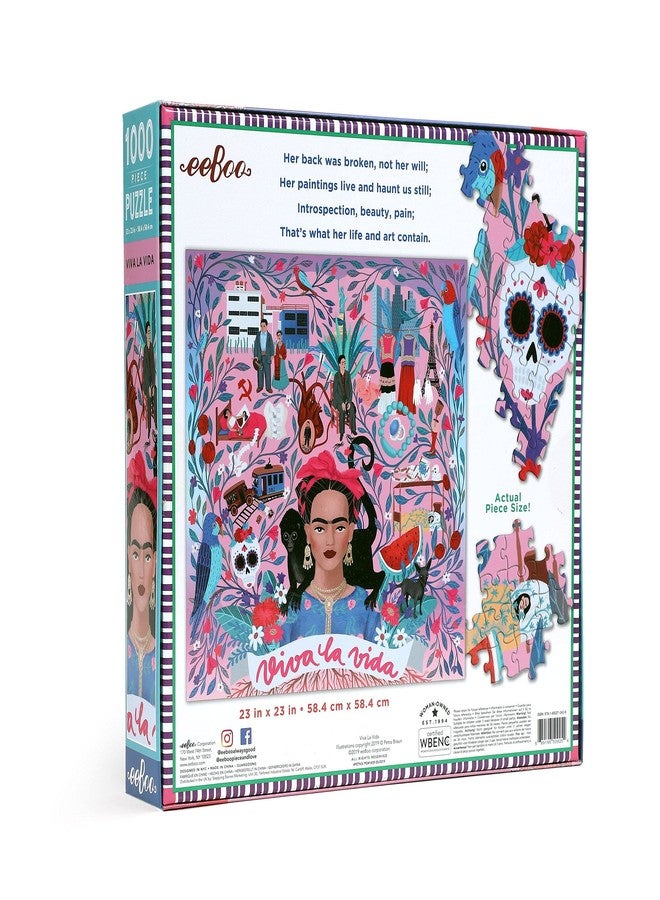 eeBoo: Piece and Love Viva la Vida Frida Kahlo 1000 Piece Square Adult Jigsaw Puzzle, Puzzle for Adults and Families, Glossy, Sturdy Pieces and Minimal Puzzle Dust - Image 3